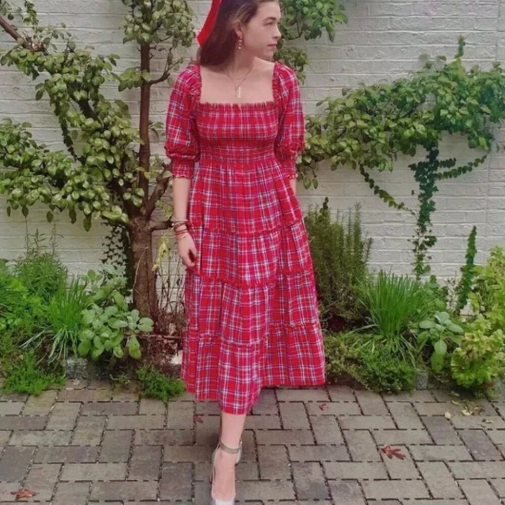 Hill House Nesli Red Plaid Dress Size Small